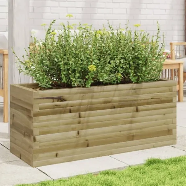 Plantningsbænke^Imprægneret plantekasse i fyrretræ - 110x40x45,5 cm | Farve: Natur | Størrelse: 110x40x45,5 cm