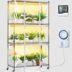 Drivhus^Indendørs drivhus med Grow Light 4 etager, 180W, 59,1, planteregale, optimal belysning, hurtig vækst.