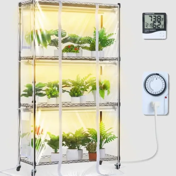 Drivhus^Indendørs drivhus med Grow Light 4 etager, 180W, 59,1, planteregale, optimal belysning, hurtig vækst.