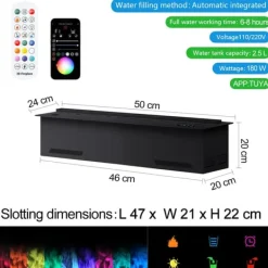 Pejse^Indendørs elektrisk pejs, miljøvenlig vanddamp, LED flammeeffekt,500mm 19.68in, APP kontrol