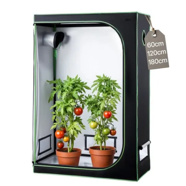Drivhus^Indendørs Grow Telt - Plantetelt - Mål 120 x 60 x 180 cm - Højreflekterende Mylar 600D - Observationsvindue - Aftagelig Gulvbakke - Tætte Lynlåse