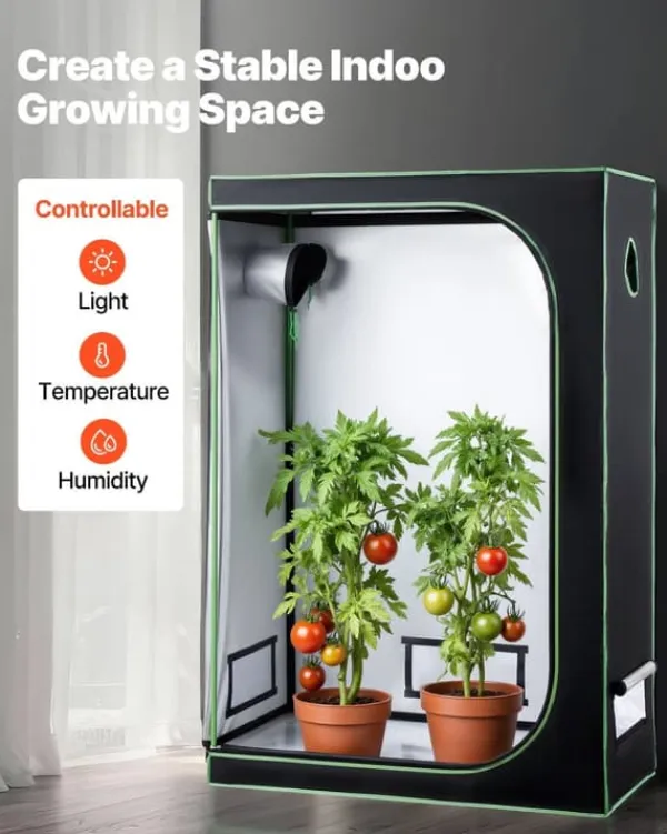 Drivhus^Indendørs Grow Telt - Plantetelt - Mål 120 x 60 x 180 cm - Højreflekterende Mylar 600D - Observationsvindue - Aftagelig Gulvbakke - Tætte Lynlåse