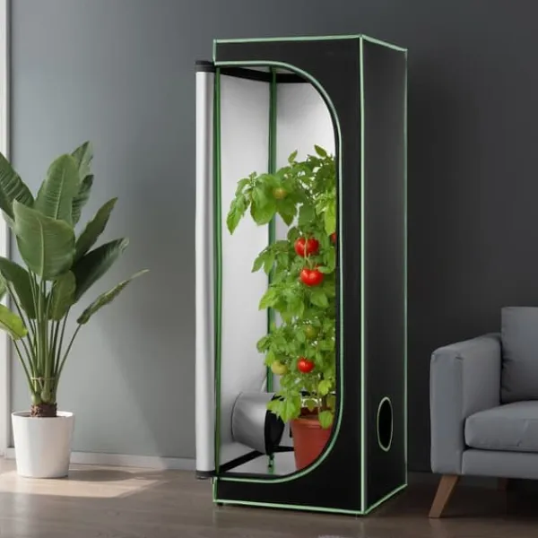 Drivhus^Indendørs Growtelt - Dyrkningstelt - 60 x 60 x 180 cm - 600D Stof & Højreflekterende Folie - Observationsvindue - Aftagelig Gulvbakke - Tæt Lynlås