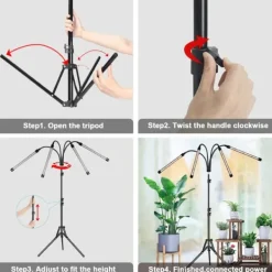 Kit Til Plante- & Urtedyrkning^Indendørs plante vokse let med 4 hoveder, fleksibel svanehals. 10 niveauer, 3 tilstande