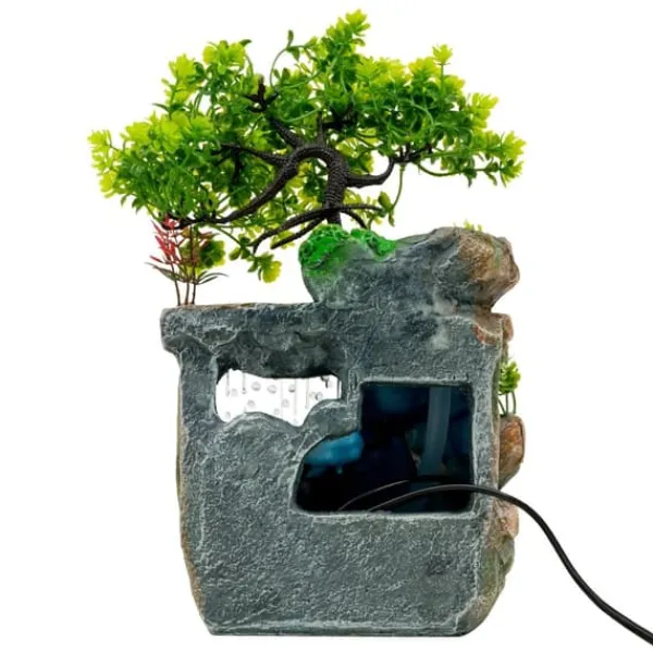 Springvand & Damme^Indendørs springvand - Bordspringvand - LED-lys - Vandfald - Harpiks - 220–240 V - 18×15×30 cm - Moderne stil - Grøn