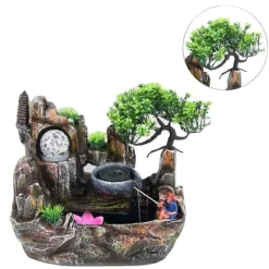 Discount Indendørs Vandfald Springvand, Farveskiftende LED, Naturlig Luftfugtighedskontrol, Elegant Harpiksdesign Springvand & Damme