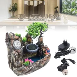 Discount Indendørs Vandfald Springvand, Farveskiftende LED, Naturlig Luftfugtighedskontrol, Elegant Harpiksdesign Springvand & Damme