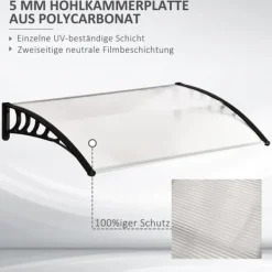 Telte & Lysthuse^Indgangsoverdækning 89×122 cm – polycarbonat buet tag, UV-beskyttelse, hvid