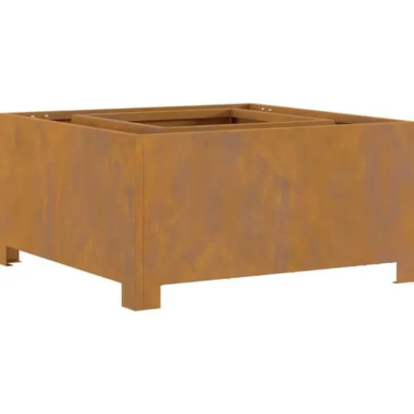 Best Industriel Bålplads i Stål - Udendørs Bålsted | Størrelse: 60x60x30 cm | Farve: Brun Pejse