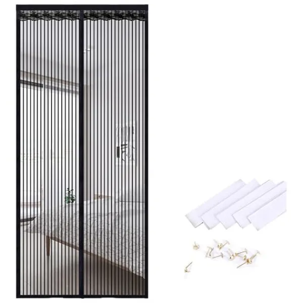 Insektmiddel & Dyreafvisende Middel^INF Magnetisk skærmdørsgardin, stribet polyester, 9 par spænder, 80 cm x 200 cm