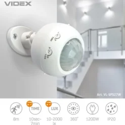 Bevægelsesdetektorer^Infrarød bevægelses- og lyssensor 1200W IP20 bevægelig Videx