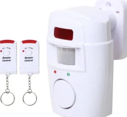 Bevægelsesdetektorer^Infrarød bevægelsessensor Alarm - Tyverialarm med 2 fjernbetjeninger, 105° scanningsområde og 105dB, velegnet til hjem / garage / butikker