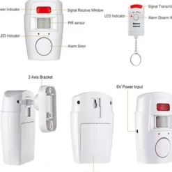 Bevægelsesdetektorer^Infrarød bevægelsessensoralarm - tyverialarm med 2 fjernbetjeninger, 105° scanningsområde og 105dB, egnet til hjem/garage/butik