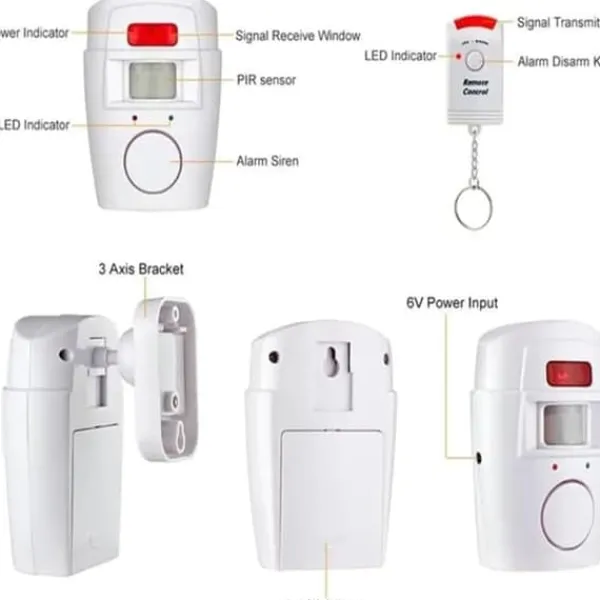 Bevægelsesdetektorer^Infrarød bevægelsessensoralarm - tyverialarm med 2 fjernbetjeninger, 105° scanningsområde og 105dB, egnet til hjem/garage/butik