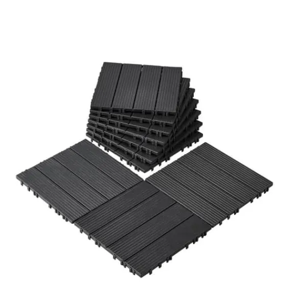 Havedekorationer^Interlocking Deck Fliser 10-Pak, 30x30 cm, Mørkegrå Plast til Terrasse, Holdbar og Vejrbestandig.