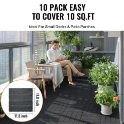 Havedekorationer^Interlocking Deck Fliser 10-Pak, 30x30 cm, Mørkegrå Plast til Terrasse, Holdbar og Vejrbestandig.
