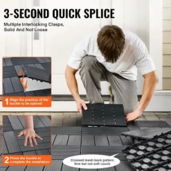 Havedekorationer^Interlocking Deck Fliser 10-Pak, 30x30 cm, Mørkegrå Plast til Terrasse, Holdbar og Vejrbestandig.