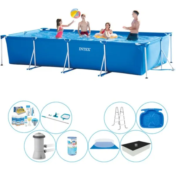 Pooler^Intex Frame Pool Rektangulær 450x220x84 cm - Deluxe Pool Sæt