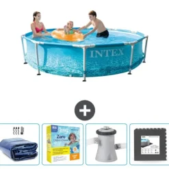 Online Intex Round Frame Swimming Pool - 305 x 76 cm - Vandprint - Inkluderet tilbehør CB10 Pooler