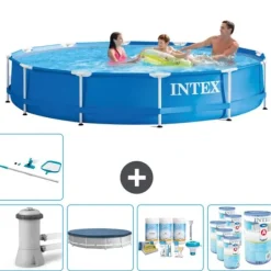 Online Intex Round Frame Swimming Pool - 366 x 76 cm - Blå - Inklusive Tilbehør CB21 Pooler