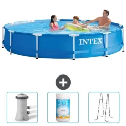 Online Intex Round Frame Swimming Pool - 366 x 76 cm - Blå - Inkluderet tilbehør CB84 Pooler