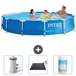 Hot Intex Round Frame Swimming Pool - 366 x 76 cm - Blå - Inkluderet tilbehør CB80 Pooler