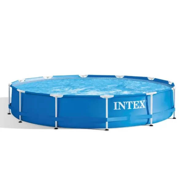 Hot Intex Round Frame Swimming Pool - 366 x 76 cm - Blå - Inkluderet tilbehør CB80 Pooler