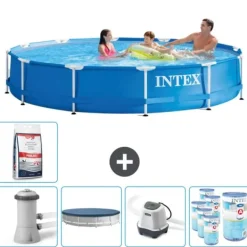 Intex Round Frame Swimming Pool - 366 x 76 cm - Blå - Inklusive Tilbehør CB55 Pooler