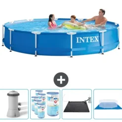 Outlet Intex Round Frame Swimming Pool - 366 x 76 cm - Blå - Inklusive Tilbehør CB91 Pooler