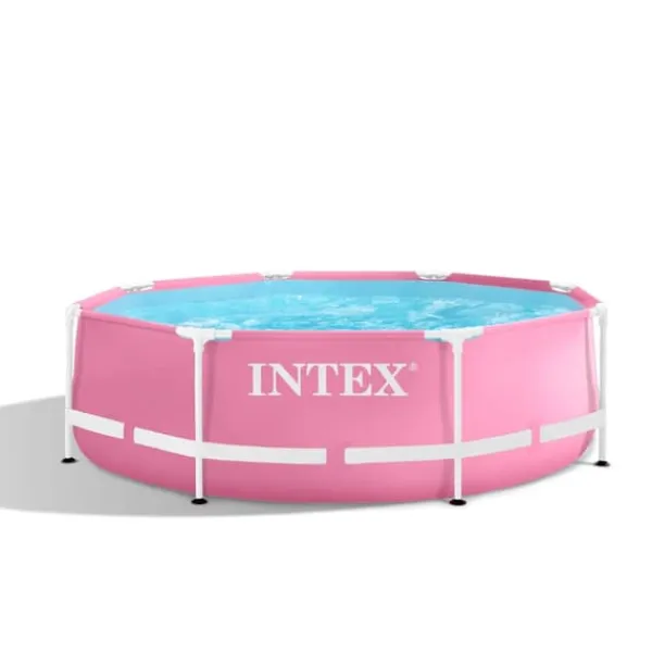 Pooler^Intex Round Frame Swimming Pool - 244 x 76 cm - Pink - Inkluderet tilbehør CB77