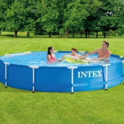 Best Intex Round Frame Swimming Pool - 366 x 76 cm - Blå - Inkluderet tilbehør CB10 Pooler