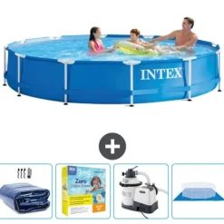 Hot Intex Round Frame Swimming Pool - 366 x 76 cm - Blå - Inkluderet tilbehør CB66 Pooler