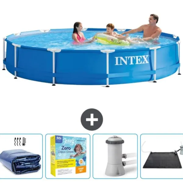 Discount Intex Round Frame Swimming Pool - 366 x 76 cm - Blå - Inkluderet tilbehør CB11 Pooler