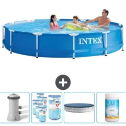 Hot Intex Round Frame Swimming Pool - 366 x 76 cm - Blå - Inklusive Tilbehør CB87 Pooler