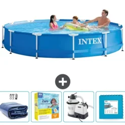 Intex Round Frame Swimming Pool - 366 x 76 cm - Blå - Inkluderet tilbehør CB67 Pooler