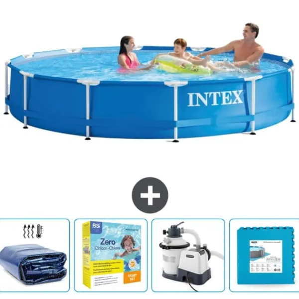 Intex Round Frame Swimming Pool - 366 x 76 cm - Blå - Inkluderet tilbehør CB67 Pooler