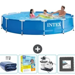 Online Intex Round Frame Swimming Pool - 366 x 76 cm - Blå - Inkluderet tilbehør CB68 Pooler