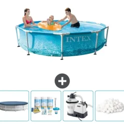 Intex Round Frame Swimming Pool - 305 x 76 cm - Vandprint - Inkluderet tilbehør CB63 Pooler