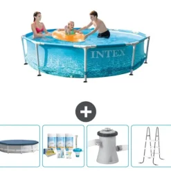 Discount Intex Round Frame Swimming Pool - 305 x 76 cm - Vandprint - Inkluderet tilbehør CB6 Pooler