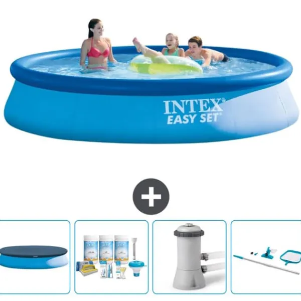 Pooler^Intex rund oppustelig let sæt swimmingpool - 396 x 84 cm - Blå - Inkluderet tilbehør CB7