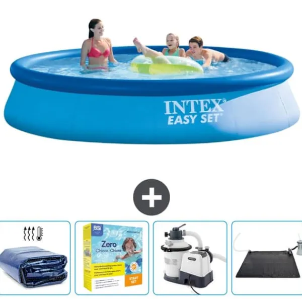 Pooler^Intex rund oppustelig let sæt swimmingpool - 396 x 84 cm - Blå - Inkluderet tilbehør CB69