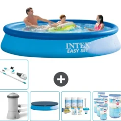 Pooler^Intex rund oppustelig let sæt swimmingpool - 366 x 76 cm - Blå - Inklusive Tilbehør CB19