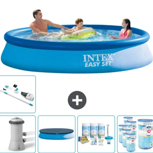 Pooler^Intex rund oppustelig let sæt swimmingpool - 366 x 76 cm - Blå - Inklusive Tilbehør CB19