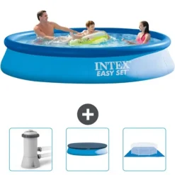 Pooler^Intex rund oppustelig let sæt swimmingpool - 366 x 76 cm - Blå - Inkluderet tilbehør CB76