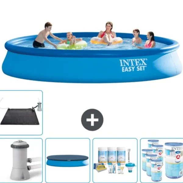 Pooler^Intex rund oppustelig let sæt swimmingpool - 457 x 84 cm - Blå - Inklusive Tilbehør CB18