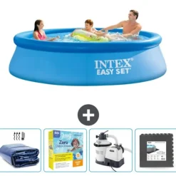 Clearance Intex rund oppustelig let sæt swimmingpool - 305 x 76 cm - Blå - Inkluderet tilbehør CB68 Pooler