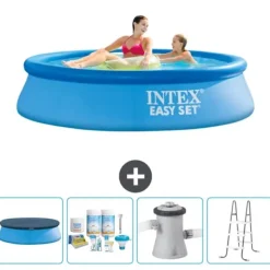 Discount Intex rund oppustelig let sæt swimmingpool - 244 x 61 cm - blå - inkluderet tilbehør CB6 Pooler