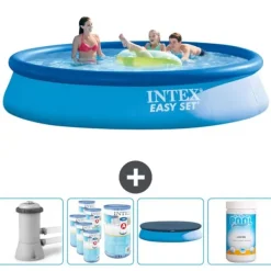Pooler^Intex rund oppustelig let sæt swimmingpool - 396 x 84 cm - Blå - Inklusive Tilbehør CB87