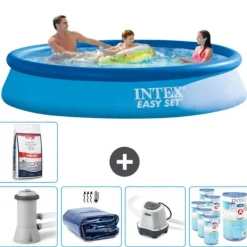 Hot Intex rund oppustelig let sæt swimmingpool - 366 x 76 cm - Blå - Inklusive Tilbehør CB55 Pooler