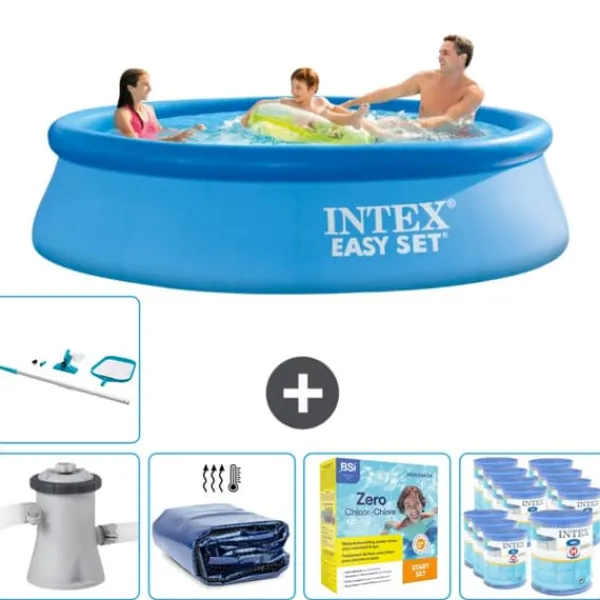 Pooler^Intex rund oppustelig let sæt swimmingpool - 305 x 76 cm - Blå - Inklusive Tilbehør CB28